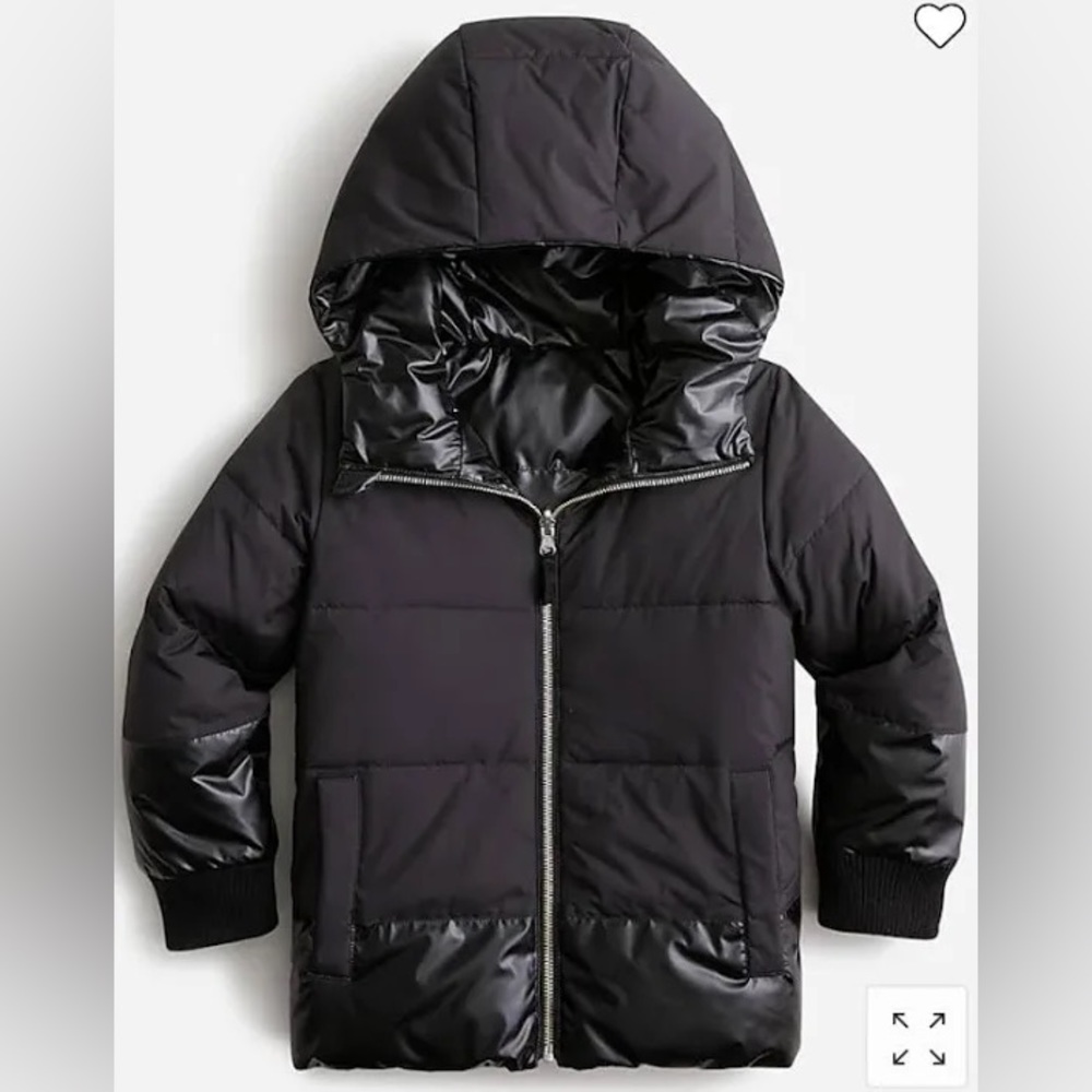 J.Crew Crewcuts Girls $158 Reversible Metallic Puffer Coat Black XL BJ378